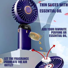 Hand Held Fan,Portable Handheld USB Rechargeable Fans with 5 Speeds,Battery Operated Mini Fan Foldable Desk Desktop Fans with LED Display for Home Office Bedroom Outdoor Travel (DarkBlue)