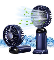 Hand Held Fan,Portable Handheld USB Rechargeable Fans with 5 Speeds,Battery Operated Mini Fan Foldable Desk Desktop Fans with LED Display for Home Office Bedroom Outdoor Travel (DarkBlue)