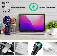 Hand Held Fan,Portable Handheld USB Rechargeable Fans with 5 Speeds,Battery Operated Mini Fan Foldable Desk Desktop Fans with LED Display for Home Office Bedroom Outdoor Travel (DarkBlue)