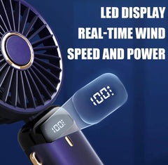 Hand Held Fan,Portable Handheld USB Rechargeable Fans with 5 Speeds,Battery Operated Mini Fan Foldable Desk Desktop Fans with LED Display for Home Office Bedroom Outdoor Travel (DarkBlue)