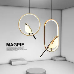 Magpie Bird LED Pendant Light – Nordic Hanging Lamp for Bedroom & Living Room