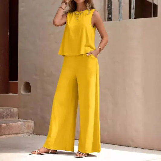 Stylish Sleeveless Top & Cotton Pants Set – Multiple Colors & Sizes