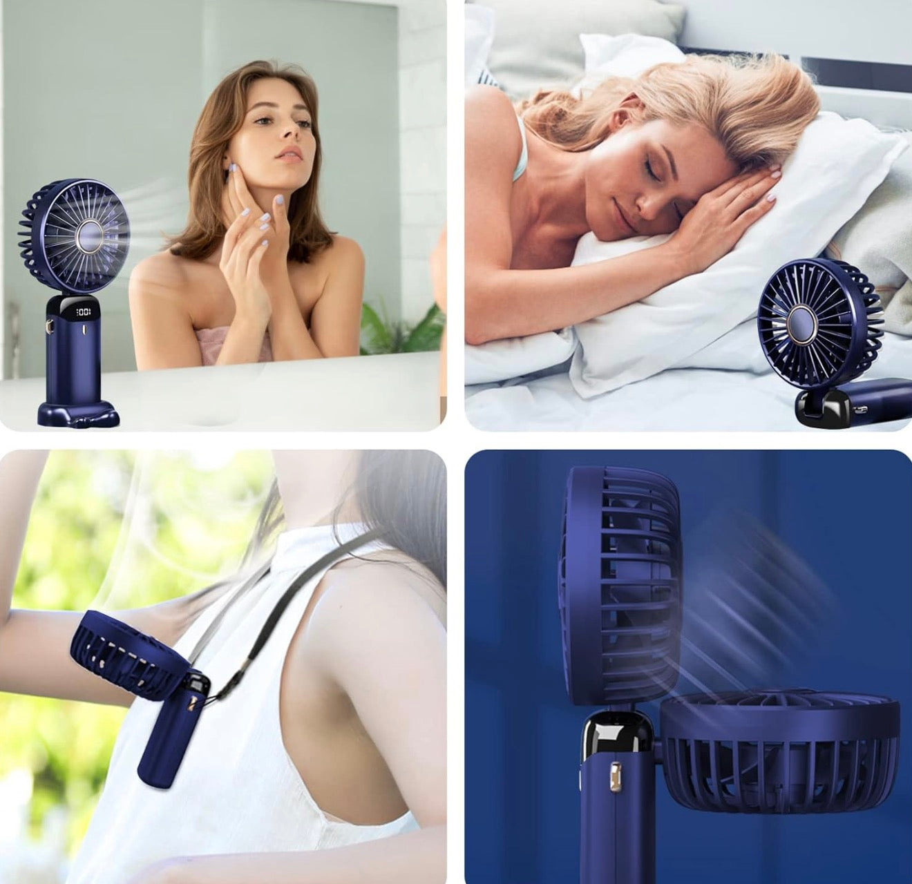 Hand Held Fan,Portable Handheld USB Rechargeable Fans with 5 Speeds,Battery Operated Mini Fan Foldable Desk Desktop Fans with LED Display for Home Office Bedroom Outdoor Travel (DarkBlue)