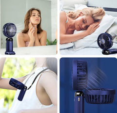 Hand Held Fan,Portable Handheld USB Rechargeable Fans with 5 Speeds,Battery Operated Mini Fan Foldable Desk Desktop Fans with LED Display for Home Office Bedroom Outdoor Travel (DarkBlue)