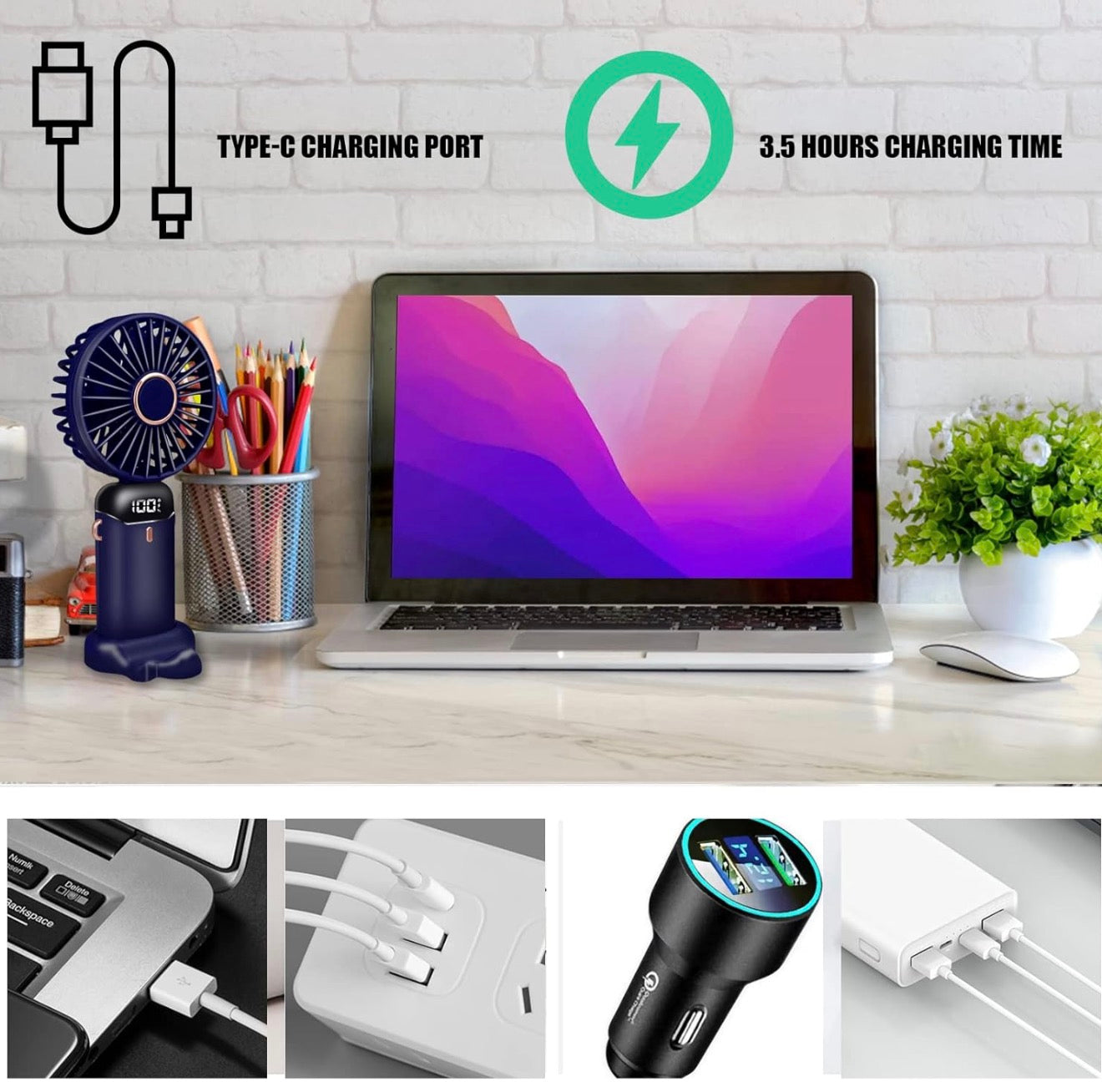 Hand Held Fan,Portable Handheld USB Rechargeable Fans with 5 Speeds,Battery Operated Mini Fan Foldable Desk Desktop Fans with LED Display for Home Office Bedroom Outdoor Travel (DarkBlue)
