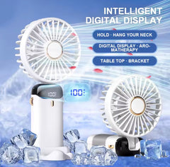 Hand Held Fan,Portable Handheld USB Rechargeable Fans with 5 Speeds,Battery Operated Mini Fan Foldable Desk Desktop Fans with LED Display for Home Office Bedroom Outdoor Travel (DarkBlue)