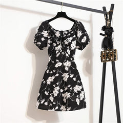 Floral Chiffon Mini Dress for Women – Summer Casual Puff Sleeve Dress