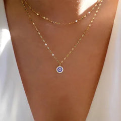 Devil's Eye Pendant Necklace – Gold Double Layer Chain for Women