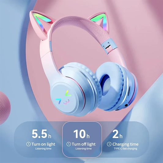 Xiaomi Bluetooth Cat Ear Headphones with Mic - Wireless RGB Earphones for Kids, Girls, Music & Gaming - purple