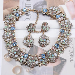 Fashion AB White Crystal Rhinestone Choker Necklace Earrings Women Jewelry Sets Indian Large Collar Statement Wedding Necklace