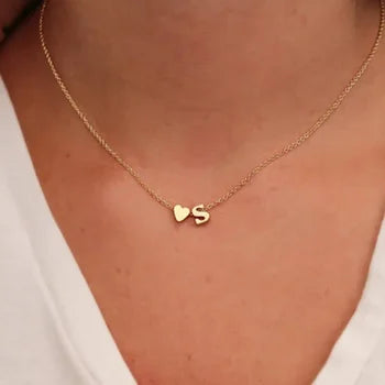 18k Gold/Silver Plated Personalized Initial Necklace – Dainty Heart With Initial Letter Pendant for Women