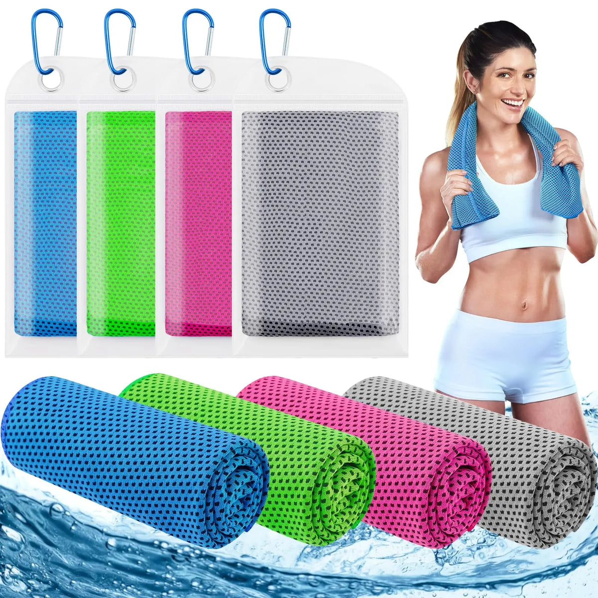 4 Pack Cooling Towels (40"x12"), Soft Breathable Microfiber Ice Towel for Neck Face Gym Towel for Working Out Yoga Sport Running