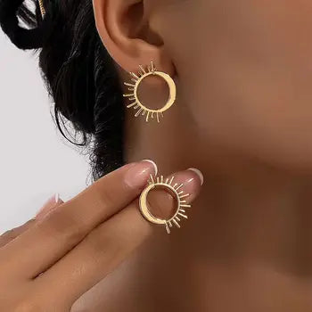 Sun and Moon Earrings – Minimalist Geometric Hollow Design for Women