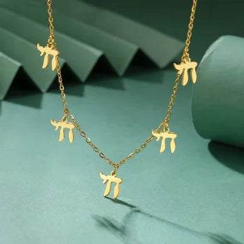 Jeshayuan Jewish Chai Symbol Necklace For Women Stainless Steel Life Symbol Double Layer Necklaces Party Jewelry Gift