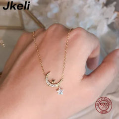 925 Sterling Silver 14K Gold Plated Zircom Necklace Shining Star Pendant Choker Chain Simple Necklace Gift for Women