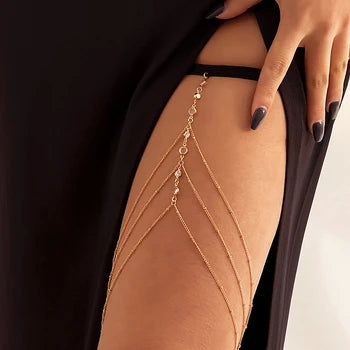 Boho Thigh Chain for Women – Double Layer Metal Body Chain Jewelry