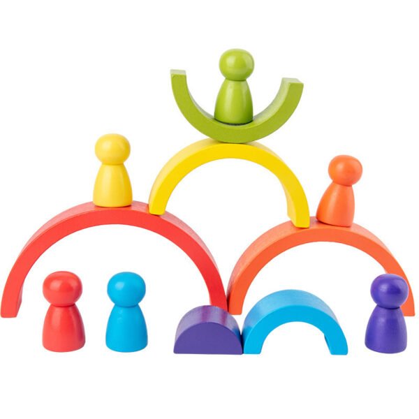 Montessori Wooden Rainbow Stacking Blocks – Arch Building Toy with Eco Paint - Image 4