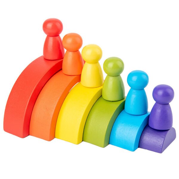 Montessori Wooden Rainbow Stacking Blocks – Arch Building Toy with Eco Paint - Image 2