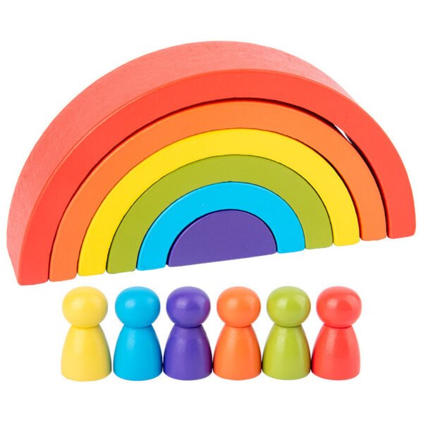Montessori Wooden Rainbow Stacking Blocks – Arch Building Toy with Eco Paint - Image 3