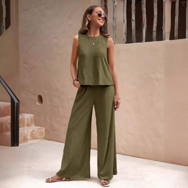 Stylish Sleeveless Top & Cotton Pants Set – Multiple Colors & Sizes - Image 4