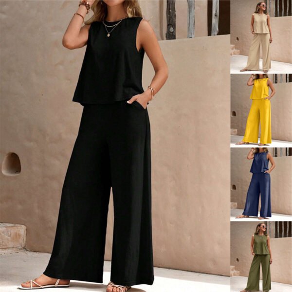 Stylish Sleeveless Top & Cotton Pants Set – Multiple Colors & Sizes - Image 3