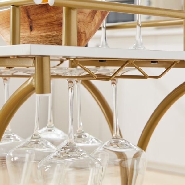 Gold Bar Cart with Wheels | 2-Tier Marble Serving Cart for Home - Image 5